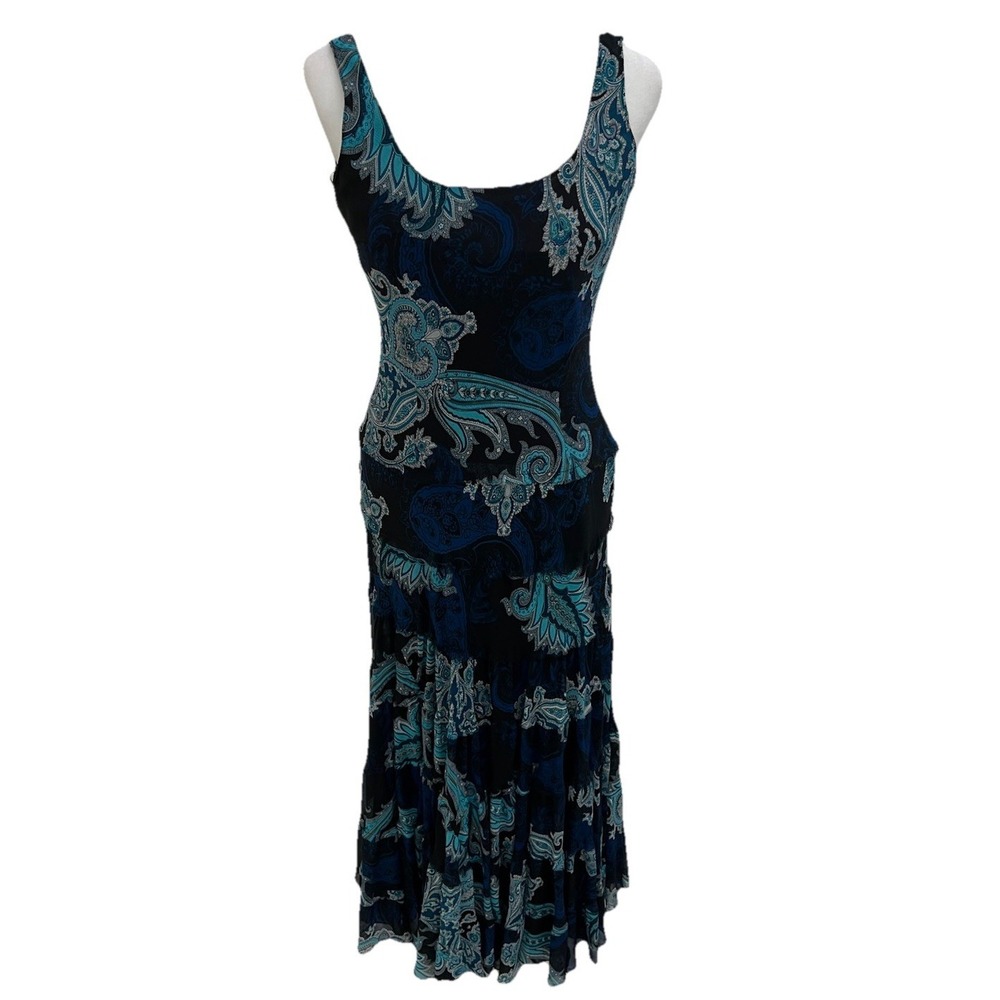 (…-8). Jones New York Black Blue Teal Paisley Tiered Maxi Dress Size 4